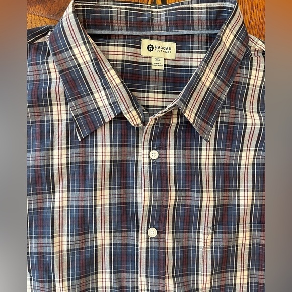 Haggar Plaid Long Sleeve Shirt Men XXL 2XL Button Up Down Cotton Collared‎ Blue - Picture 1 of 8